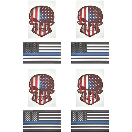 SUPERFINDINGS 8pcs 2 Style Rectangle US Flag Car Decals Plastic Thin Blue Line American Flag Stickers and Skull USA Flag Emblem Self Adhesive Stickers for Motorcycles Cars Trucks