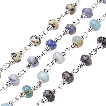 PandaHall Elite 3 Strands 3.3 Feet Gemstone Beads Chain Link with Platinum Eye Pin for Necklaces Bracelets Jewelry Making