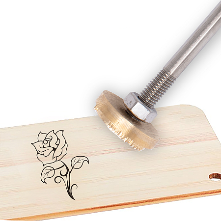 SUPERFINDINGS 30mm Golden Rose Flower Pattern Stamp Brass Heat Branding Stamp Embossing Soldering Stamp BBQ Heat Stamp with Wood Handle for Cake Wood Leather