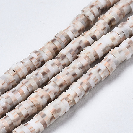 Honeyhandy Handmade Polymer Clay Beads Strands, for DIY Jewelry Crafts Supplies, Heishi Beads, Disc/Flat Round, Antique White, 4x0.5mm, Hole: 1.8mm, about 320~447pcs/strand, 15.75 inch~16.14 inch(40~41cm)
