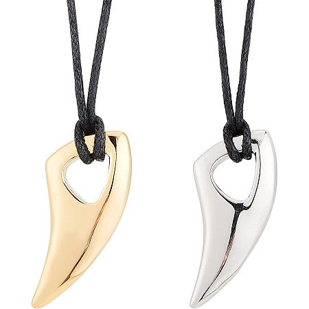 DICOSMETIC 2Pcs Stainless Steel Necklace Charms Wolf Tooth Pendant 2 Colors Cool Men Necklace 3D Fangtooth Shape Protection Charms and 5Pcs Waxed Cord for Necklace Jewelry Making Craft