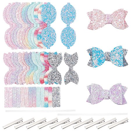NBEADS 21 Sets Hair Clip Making Kit, Finished Bowknot with 21 Pcs Iron Alligator Hair Clips 2 Pcs Glue Stick for DIY Hair Accessories Gifts