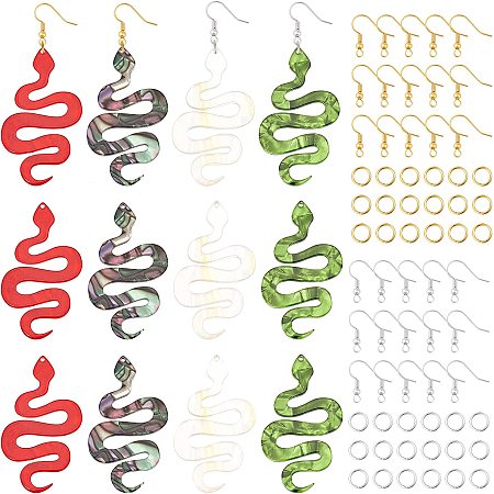 PH PandaHall Snake Dangle Charms, Animal Earring 16pcs Big Wave Snake Pendants Acylic Colorful Charms Earring Hooks Open Jump Rings for Bracelets Necklaces Earrings Jewelry Making DIY Crafts