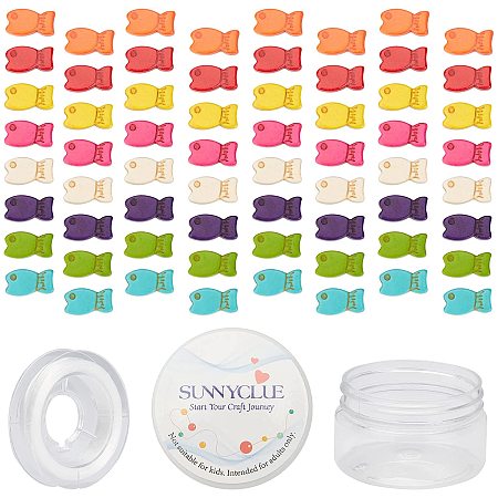 SUNNYCLUE 1 Box 65Pcs 8 Colors Fish Synthetic Turquoise Beads Fish Bead Spacer Beads with 11 Yard Elastic Thread for DIY Jewerly Making Necklace Bracelet Earrings, Random Color