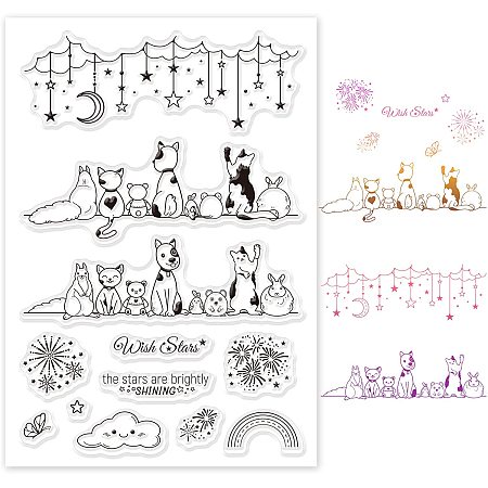 GLOBLELAND Row of Cute Animals Silicone Clear Stamps Star Moon Firework Rainbow Transparent Stamp for Christmas Birthday Thanksgiving Cards Making DIY Scrapbooking Photo Album Decoration Paper Craft