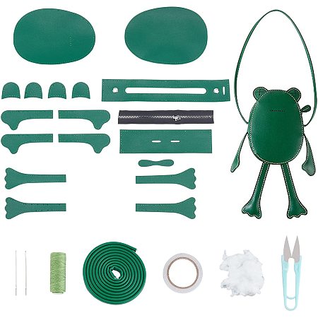 GORGECRAFT DIY Sewing Kit Leather Handbag Purse Frog Green Handmade Bags Accessories with Scissors for Purses Making Supplies