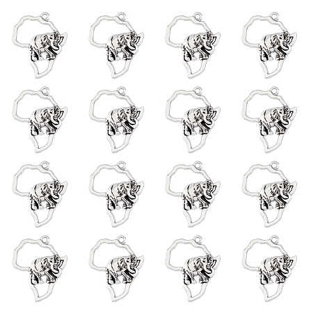 DICOSMETIC Tibetan Style Alloy Pendants, Africa Map with Elephant, Antique Silver, 29.5x23.5x5mm, Hole: 1.4mm, 30pcs/box