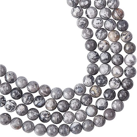 Arricraft About 96 Pcs Natural Stone Beads 8mm, Natural China Silver Leaf Jasper Round Beads, Gemstone Loose Beads for Bracelet Necklace Jewelry Making (Hole: 1mm)