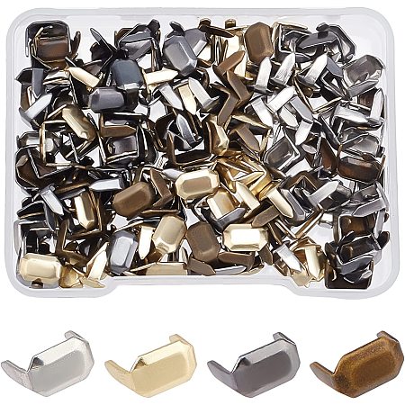 SUPERFINDINGS 200Pcs 4 Color Brass Belt Staples Claps 8x5mm Rectangle Metal Leather Staples Leather Button for Belt Bag Replacement Repair Accessories