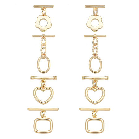 PandaHall Elite 4 Styles Toggle Clasps, 18K Gold Plated T-bar Closure Clasps Flower Heart Rectangle Oval IQ Toggle Clasps Findings Connector for Necklace Bracelet Jewelry Making, 8 Sets