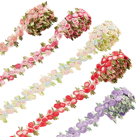 GORGECRAFT 5 Colors Flower Trim Ribbon Floral DIY Lace Applique Sewing Craft Rose Lace Edge Trim Decorating Embroidered Polyester for Wedding Dresses Embellishment DIY Party Decor Clothes, 5 Yards