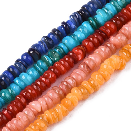 ARRICRAFT Natural Freshwater Shell Beads Strands, Dyed, Chip, Mixed Color, 3~4x0.3~3mm, Hole: 0.6mm, about 220~225pcs/strand, 14.76 inch~15.16 inch(37.5cm~38.5cm)