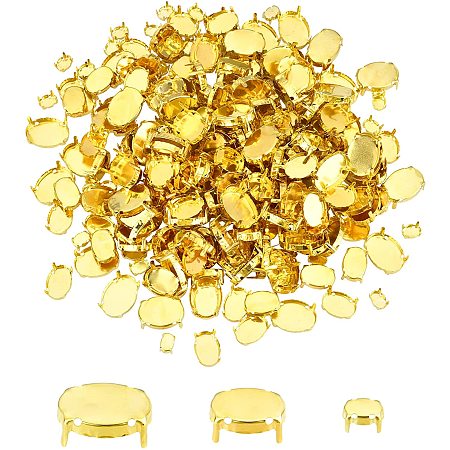 DICOSMETIC 300pcs 3 Sizes 201 Stainless Steel Golden Rhinestone Claw Settings Flat Round Prong Settings Cabochon Settings Rhinestone Nailhead Studs for Jewelry Making,Hole:1mm