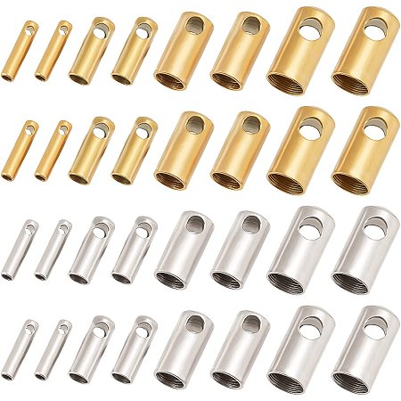 DICOSMETIC 48pcs 4 Sizes Column Cord Ends Golden and Stainless Steel Color Tube Bracelet Tip Caps Ribbon Clamp Terminators for Bracelets Leather Jewelry Making
