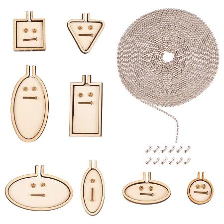 PandaHall Elite 10 Sets Ring Embroidery Hoops Wooden Mini Cross Stitch Hoop Frame with Beaded Chain (1.5 mm) and Matching Connectors for Art Craft Sewing and Hanging