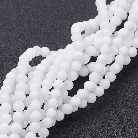 Honeyhandy Natural White Jade Beads Strands, Dyed & Heated, Round, White, 4mm, Hole: 0.8mm, 15 inch~16 inch
