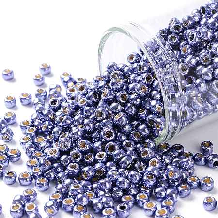 TOHO Round Seed Beads, Japanese Seed Beads, (PF567) PermaFinish Purple Metallic, 8/0, 3mm, Hole: 1mm, about 222pcs/10g