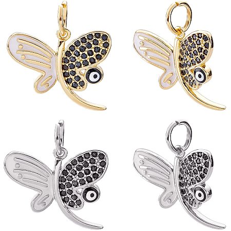 NBEADS 4 Pcs 2 Colors Butterfly Shaped Evil Eye Charms, Brass Micro Pave Charms CZ Charms Cubic Zirconia Charms Butterfly Charms for Jewelry Making Bracelet Necklace Earrings
