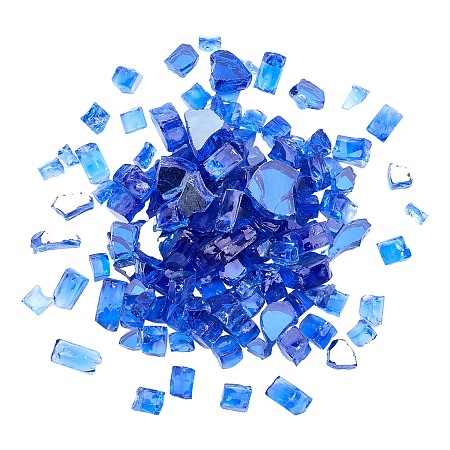AHANDMAKER Reflective Tempered Fire Glass Chips, for Fireplace Fire Pi, Blue, 10~16.5x17.5~19.5x10mm; 300g/box