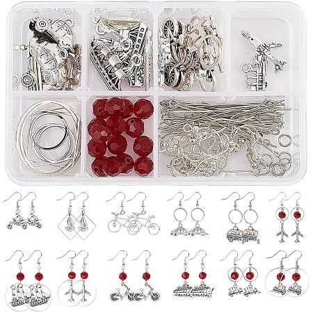SUNNYCLUE DIY Vehicle Themed Earring Making Kits, include Alloy Pendants, Brass Linking Rings & Earring Hooks & Jump Ring, Glass Beads, Antique Silver & Platinum