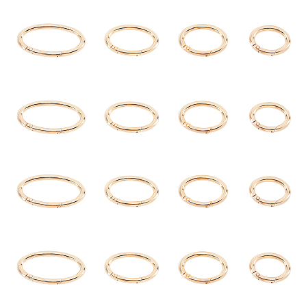 Alloy Spring Gate Rings, Oval Ring, Push Gate Snap Keychain Clasp Findings, Golden, 16pcs/box