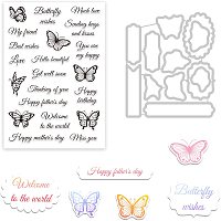 GLOBLELAND Butterflies and Words Cutting Dies and Silicone Clear Stamps Set with Happy Birthday for Card Making DIY Scrapbooking Photo Album Invitation Greeting Cards Decor Paper Craft