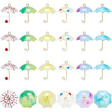 SUNNYCLUE Acrylic Pendants, with Golden Plated Brass Loops and ABS Plastic Imitation Pearl, Umbrella, Mixed Color, 20~21x20x20mm, Hole: 1.6mm; 6 colors, 4pcs/color, 24pcs/set