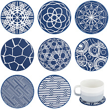 CRASPIRE Drink Coasters Set of 8 Blue Round Silicone Rubber Cup Pad 3.78'' Waterproof Non-slip Mat Decorative Cup Coasters for Coffee Beer Wine Glass Bottle Home and Bar