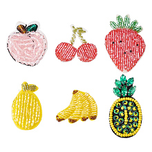 FINGERINSPIRE 6PCS Fruit Beaded Sew on Patches 6 Style Cherry Pineapple Banana Mango Strawberry Cloth Appliques Patches Handmade Beaded Appliques for Clothes, Dress, Hat, Jeans, DIY Decoration