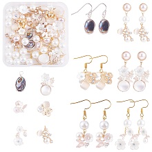 DIY Flower Drop Earring Making Kit, Including Natural Shell Pendants, Alloy Cabochons & Pendants, Brass & Iron Stud Earring Findings & Hooks, Plastic Pearl Beads, Platinum & Golden, 6~28x6~19x0.6~9mm, Hole: 1~3mm