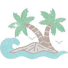 MAYJOYDIY Sea Island Iron On Rhinestone Stickers Hotfix Transfer Decal Summer Coconut Trees Beach Seabird Bling Rhinestone Patch 10.2×7.6inch Clothing Repair Applique for Bags T-Shirt Pants Jacket