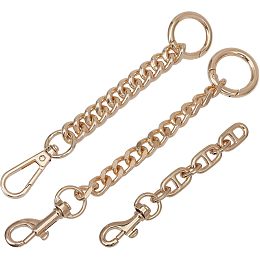 CHGCRAFT 3Pcs 3 Styles Alloy Link Chain Bag Purse Strap Extender with Swivel Clasps for Purse Clutch Bag Replacement Accessoies, Golden