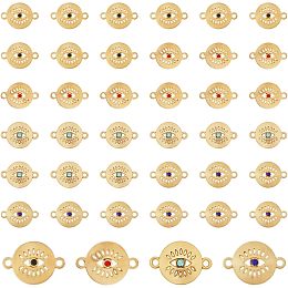 CHGCRAFT 40Pcs 4 Colors Gold Alloy Enamel Connector Charms Eye Pattern Flat Round Links for Bracelet Necklace DIY Craft Jewelry Making