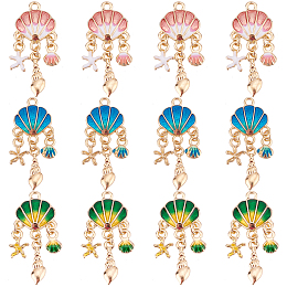 SUNNYCLUE 1 Box 12Pcs 3 Colors Ocean Enamel Charms Chandelier Charms Seashell Shell Charms for Jewelry Making Conch Charm Sea Enamel Starfish Earring Necklace Bracelet Supplies DIY Craft Adult Women