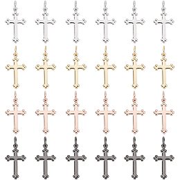 PandaHall Elite 4 Color Cross Charms, 24pcs Cross Necklace Pendants Gold Plated Charms Brass Pendants for Earring Bracelet Choker Making DIY Crafts Party Favors