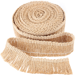 GORGECRAFT 5.5Yds x 1.3 Inch Burlap Fringe Trim Tassel Jute Lace Sewing Chainette Fringe Fibre Trimmings Flat Jute Cord Handmade Hemp Rope Brush Fringe Basic Trim Collection for Latin Wedding Dress