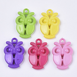 Honeyhandy Opaque Acrylic Pendants, Owl, Mixed Color, 35x23x7mm, Hole: 3mm, about 210pcs/500g