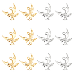 UNICRAFTALE 12Pcs 2 Colors 304 Stainless Steel Pendants Eagle Pendant Charms Hole 3.5mm Metal Charms Large Hole Charms Golden Animal Pendant for Bracelet Necklace Jewlery Making 35.5x30mm