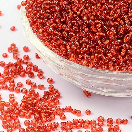 ORNALAND 12/0 Glass Seed Beads, Silver Lined Round Hole, Round Small Beads, Red, 2mm, Hole: 1mm; about 11200pcs/bag