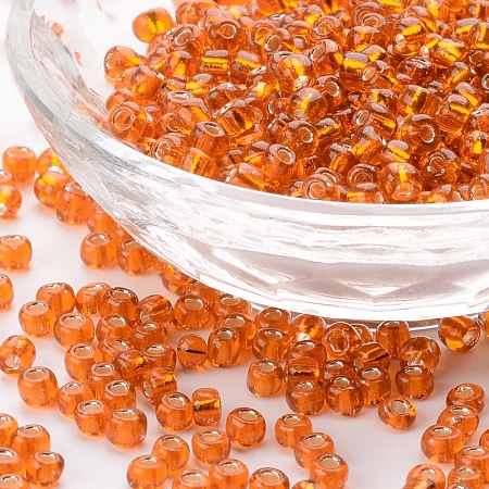 Ornaland 6/0 Glass Seed Beads, Silver Lined Round Hole, Round Small Beads, Dark Orange, 4mm, Hole: 1.5mm; about 1500pcs/bag