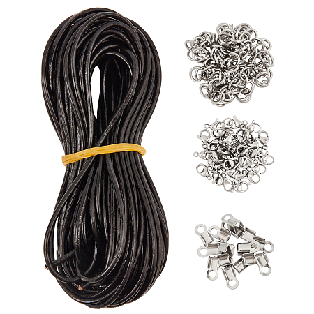Unicraftale DIY Cowhide Leather Cord Necklace Making Kits, with 304 Stainless Steel Fold Over Crimp Cord Ends & Jump Rings & Lobster Claw Clasps, Mixed Color, Cord: 2mm; 10m/Bundle, 1bundle/box