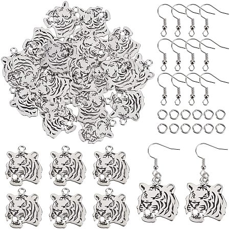 arricraft 130 Pcs Tiger Charms, Alloy Earring Making Kits Tibetan Style Charms Kit with Brass Jump Rings and Iron Earring Hooks for Dangle Earring Making