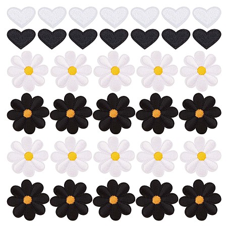 GORGECRAFT 60Pcs Iron on Patches Sunflower Heart Patches Sew on Computerized Embroidery Mini Flower Embroidery Appliques Costume Accessories for Clothing Repair Decorations DIY Craft