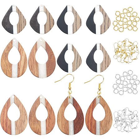 OLYCRAFT 132Pcs Resin Wooden Earring Pendants Natural Wood Resin Charms Coconut Brown Resin Walnut Wood Jewelry Findings for Necklace and Earring Making - 2 Styles