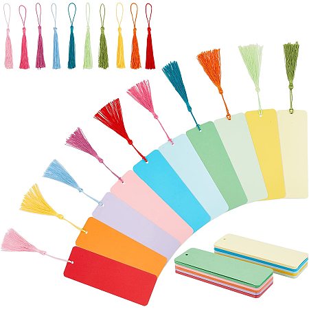 PandaHall Elite 100pcs 10 Colors Kraft Paper Blank Cardstock Bookmarks 100pcs 10 Colors Bookmark Tassels for DIY Book Markers Gift Tag Crafts Making Party Decoration Classroom Projects