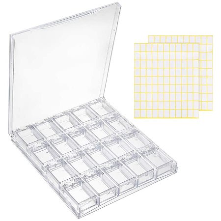 PH PandaHall 20 Compartments Clear Plastic Removable Storage Organizer Container Box with 198 pcs Rectangle Paper Label Pasters for Diamond Beads Rings Jewelry Accessories Small Items