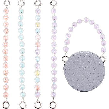 WADORN 4 Colors Colorful Bead Bag Handle, 11.8 Inch Candy Beaded Purse Handle Chain Replacement Short Handbag Chain Women Bag Charms Purse Strap Extender Crossbody Bag Decoration Accessories