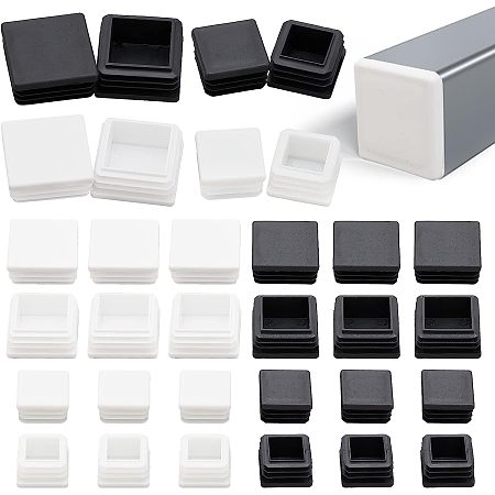 GORGECRAFT 20Pcs 3 Sizes Square End Caps Plastic Plug 30mm/ 38mm/ 40mm Insert Tubing Black White Post End Cap Glide Insert Furniture Finishing Plug for Steel Pipe Cover Tables Desks Chairs Foot