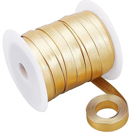 OLYCRAFT 22 Yards 10mm Fold Over Leather Trim Gold Leather Trim Fold Over Strap Trim Smooth Leather Trim for Pet Collars Traction Ropes Belts Keychains DIY Craft Projects