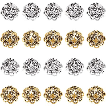 WADORN 40pcs Tibetan Flower Bead Caps, 15mm Alloy Spacer Bead Caps Hallow Flower End Caps Fit Making Charm Tassel Bead Caps for Earring Bracelet Necklace DIY Jewelry Crafts Making